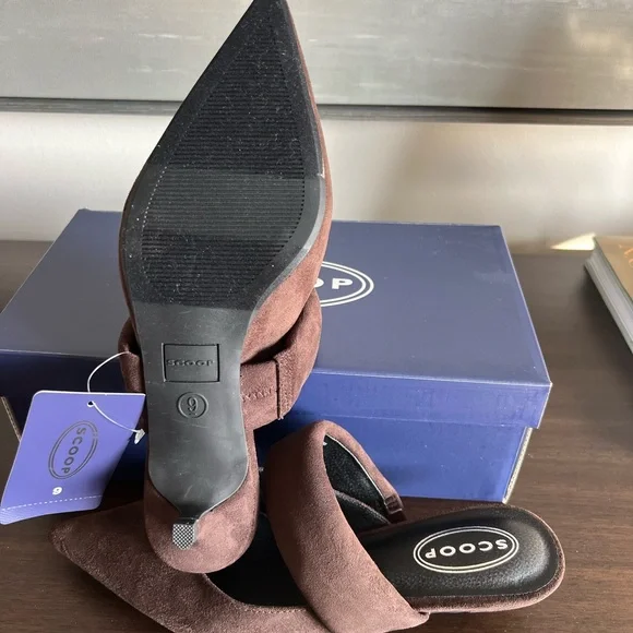 Scoop Brown Suede Pointed Mule with Low Kitten Heel - Picture 3 of 5